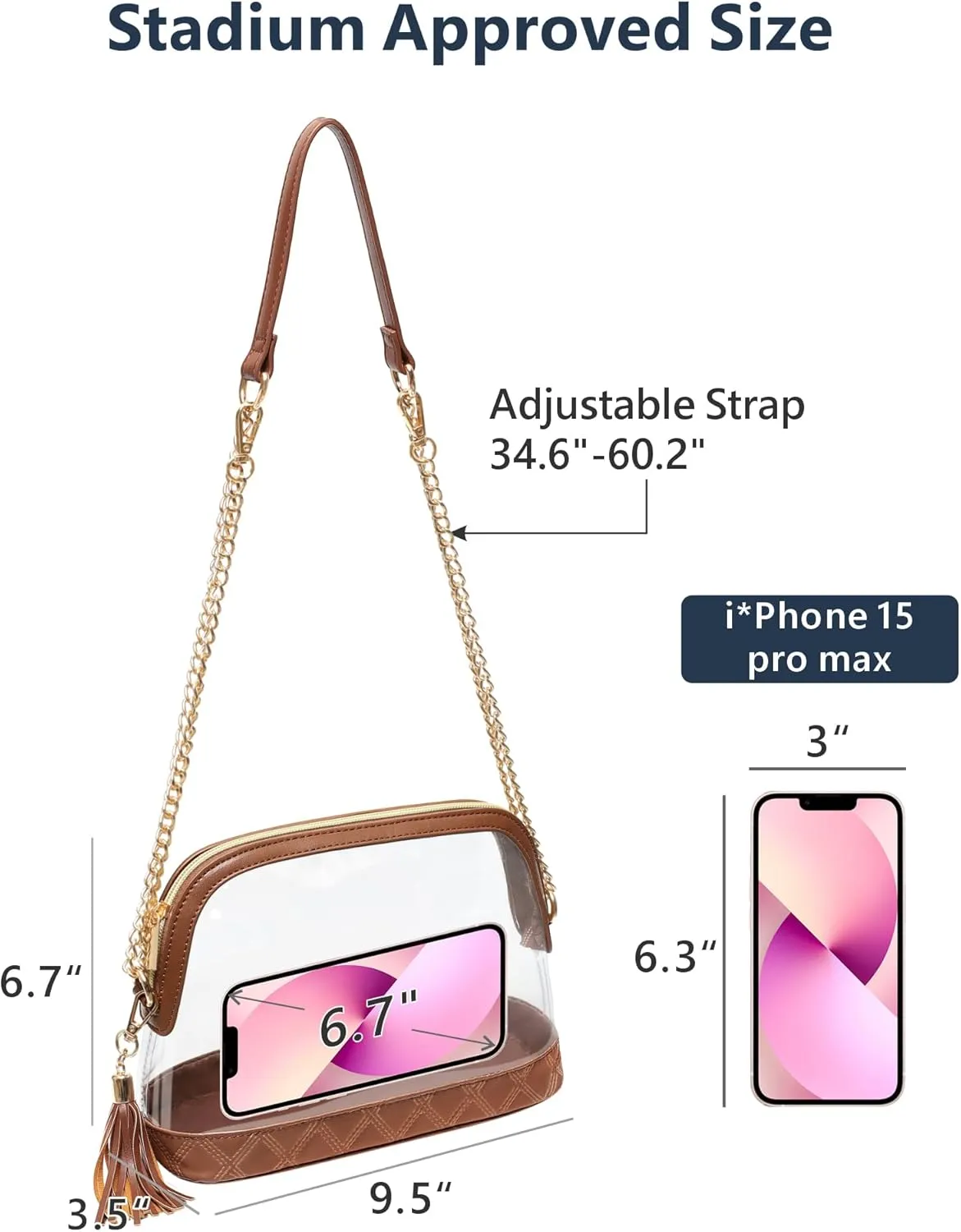 PACKISM Clear Bag for Stadium events - Cute Clear Purse for Women Crossbody & Adjustable Chain for Sports Games Concerts