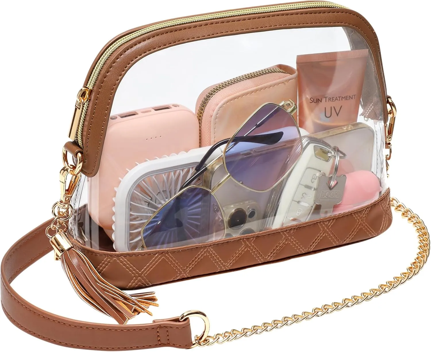 PACKISM Clear Bag for Stadium events - Cute Clear Purse for Women Crossbody & Adjustable Chain for Sports Games Concerts