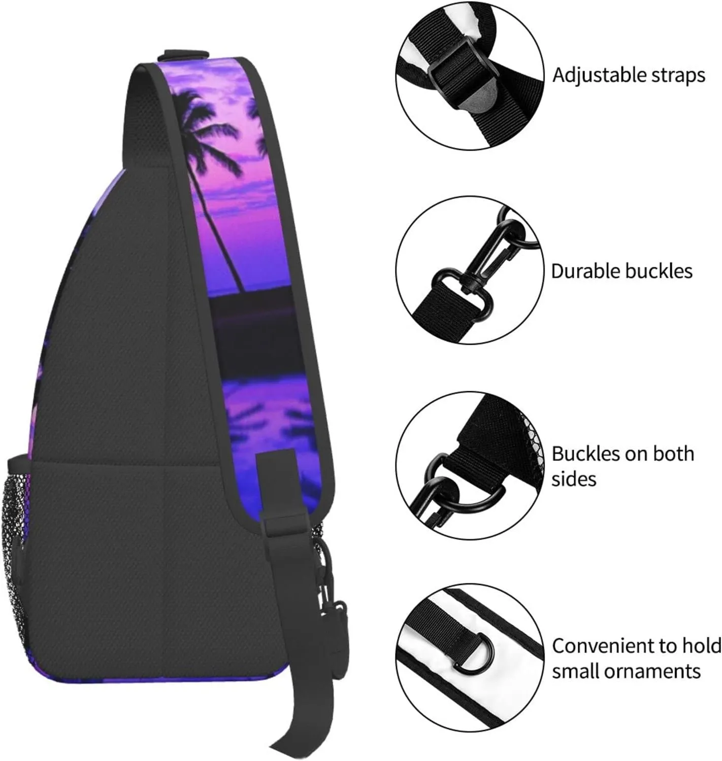 Palm Tree Purple Sunset Cross Chest Bag Diagonally,Multipurpose Crossbody Shoulder Bag,Travel Hiking Daypack