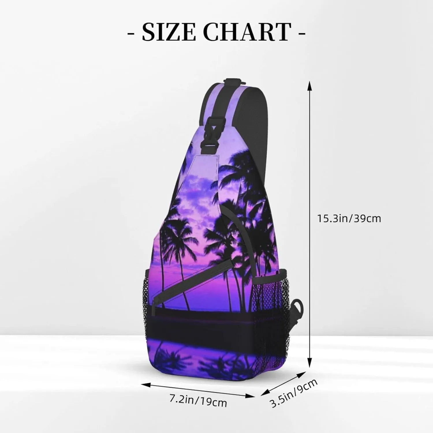 Palm Tree Purple Sunset Cross Chest Bag Diagonally,Multipurpose Crossbody Shoulder Bag,Travel Hiking Daypack