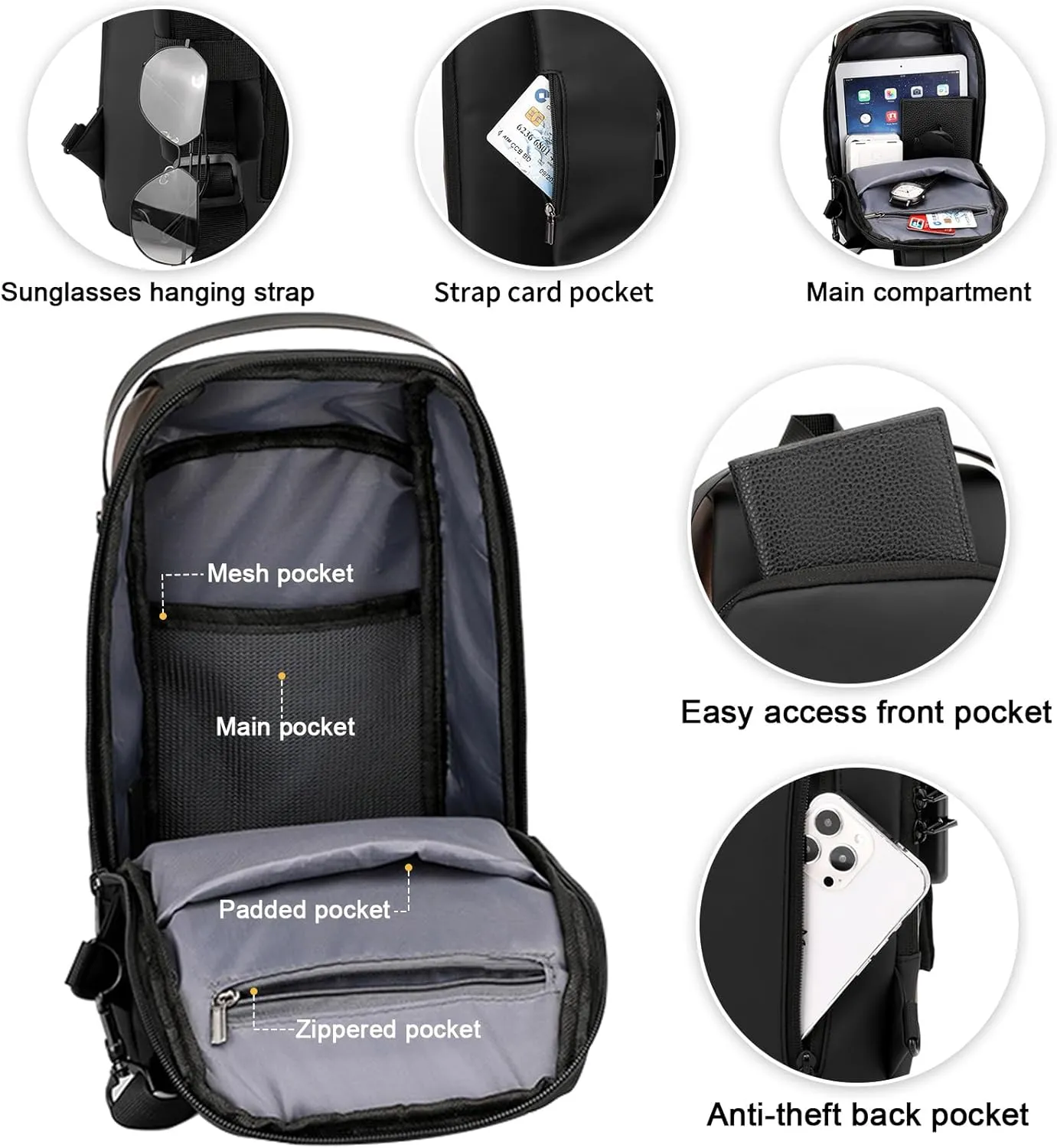 Peicees Mens Crossbody Bag Man Bags Mens Purse Anti-theft Leather Sling Bag Shoulder Bag Chest Bag for Daily Use, Grey Gold
