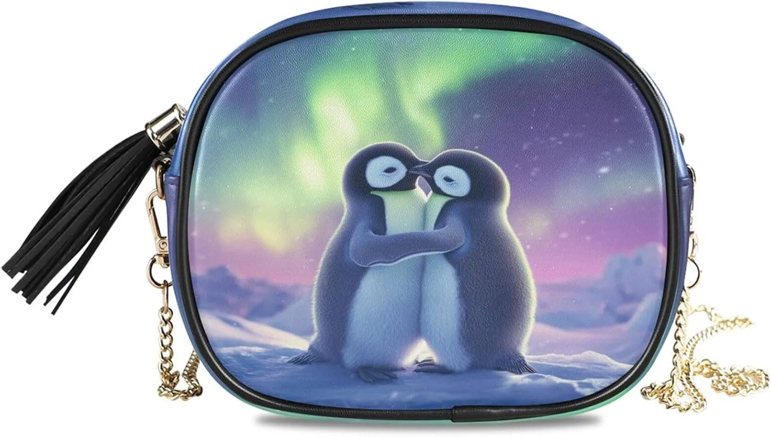 Penguin Aurora Purple Crossbody Bags for Women Small Purses Leather Crossbody Bag Handbags Purse with Detachable Chain Evening Bag Clutch Purses Cell Phone Purse