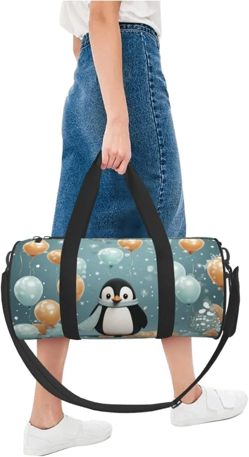 Penguin Balloon Snowflake Travel Duffle Bag for Men Women Sport Gym Bag Foldable Weekender Bag Carry on Overnight Bag for Travel Swimming Basketball