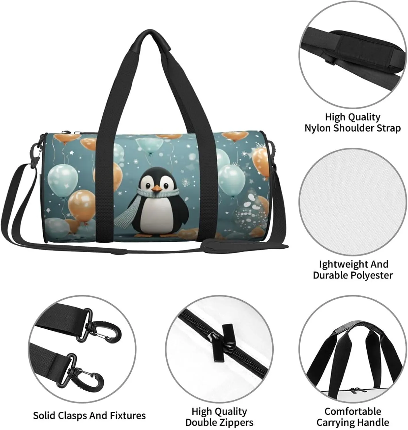 Penguin Balloon Snowflake Travel Duffle Bag for Men Women Sport Gym Bag Foldable Weekender Bag Carry on Overnight Bag for Travel Swimming Basketball