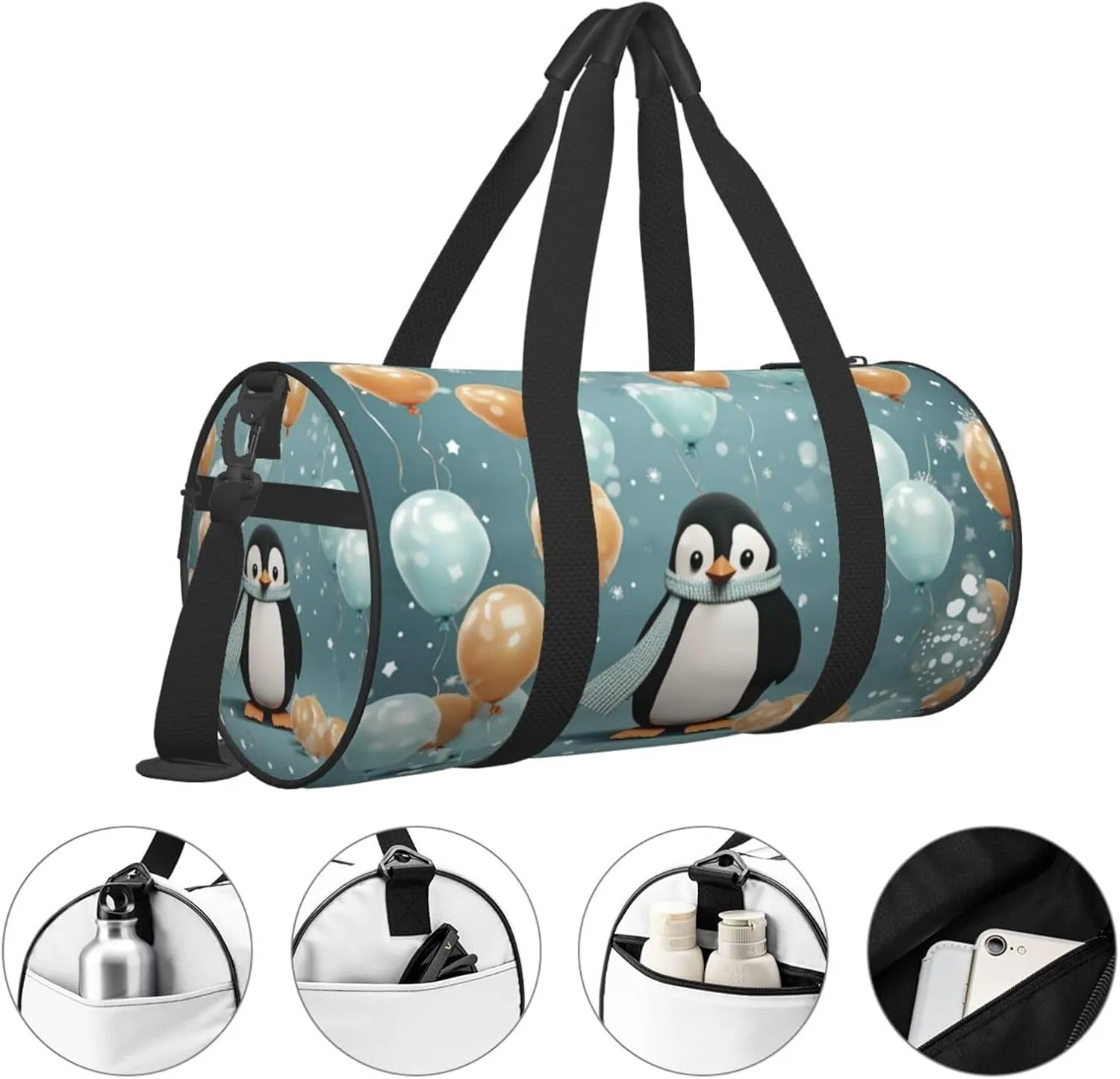 Penguin Balloon Snowflake Travel Duffle Bag for Men Women Sport Gym Bag Foldable Weekender Bag Carry on Overnight Bag for Travel Swimming Basketball