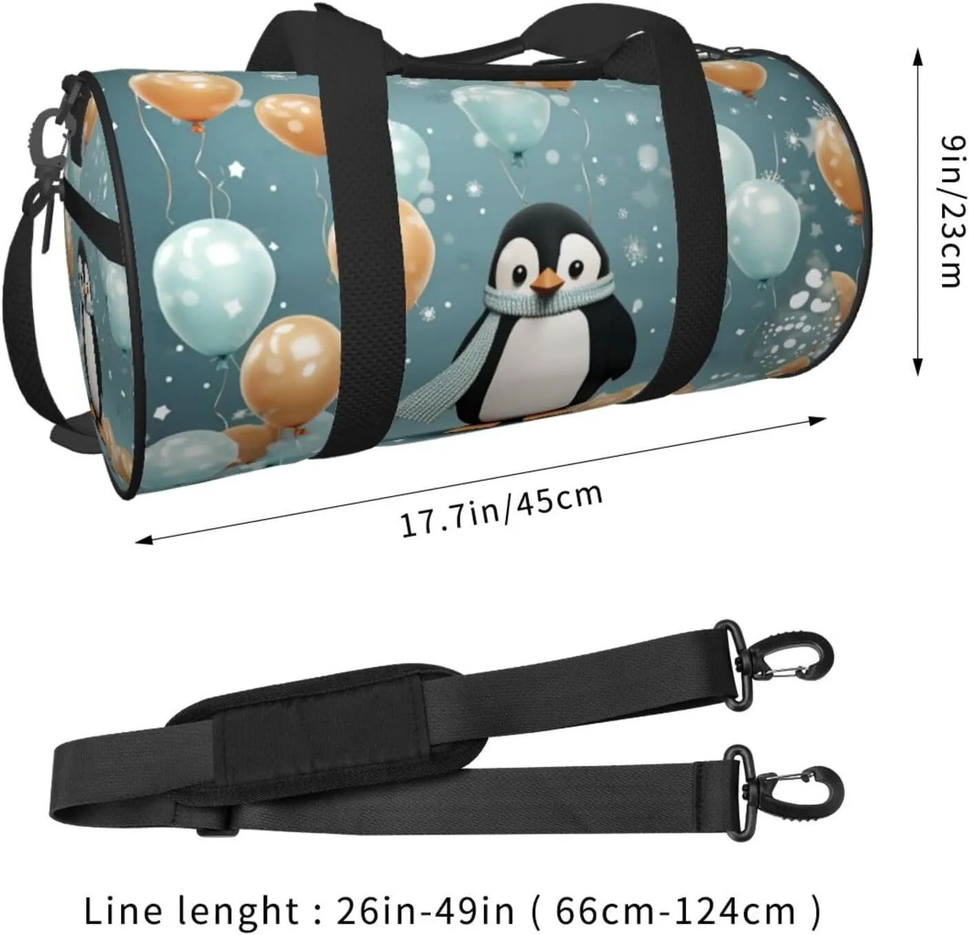 Penguin Balloon Snowflake Travel Duffle Bag for Men Women Sport Gym Bag Foldable Weekender Bag Carry on Overnight Bag for Travel Swimming Basketball