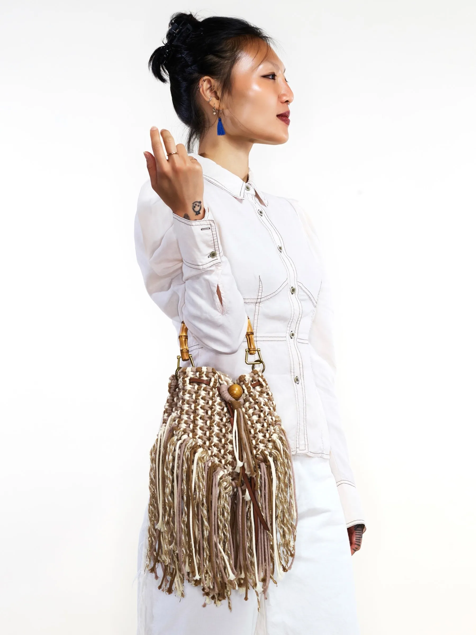 Penny Caramel, Golden Sand & Vanilla Macrame Bucket Bag