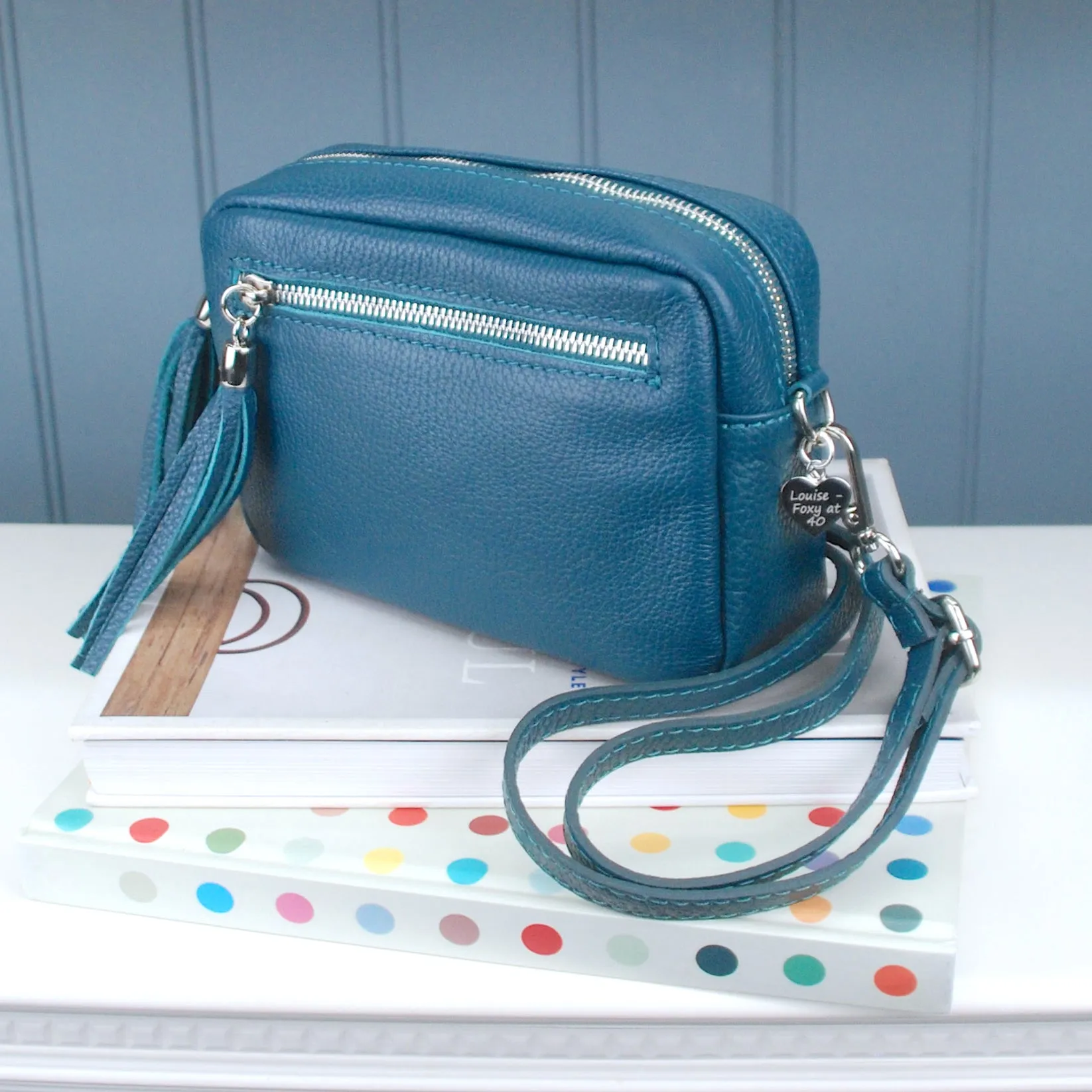 Personalised Leather Crossbody Bag with Patterned Strap