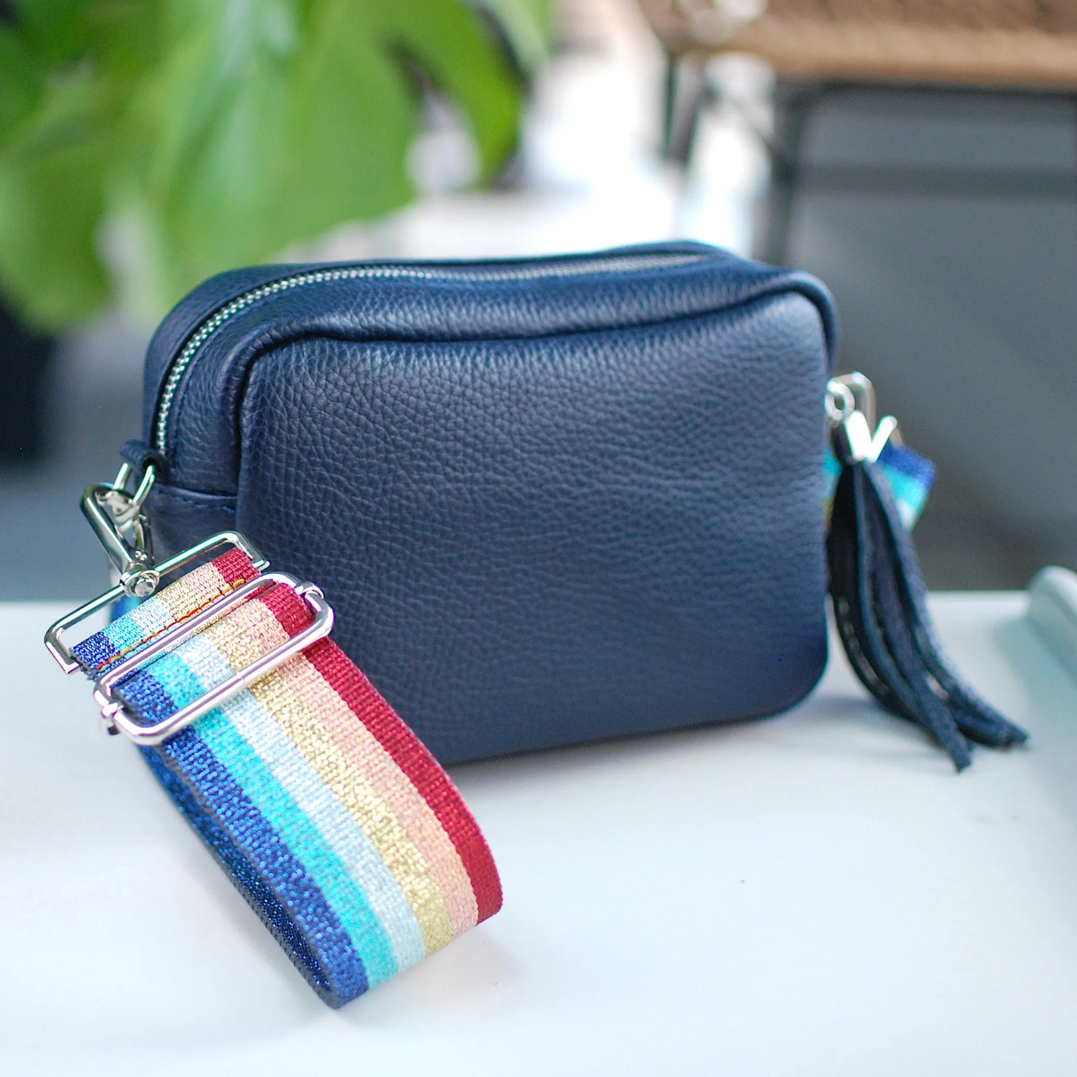 Personalised Leather Crossbody Bag with Patterned Strap
