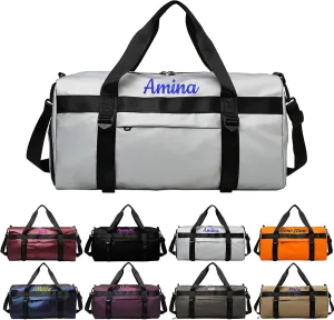 Personalised Women Duffel Bag Embroidered Name Custom Travel Tote Bag Overnight Weekender Bags with Wet Pockets and Shoe Compartment Gift for Travel Yoga Gym Storage Camping Moving