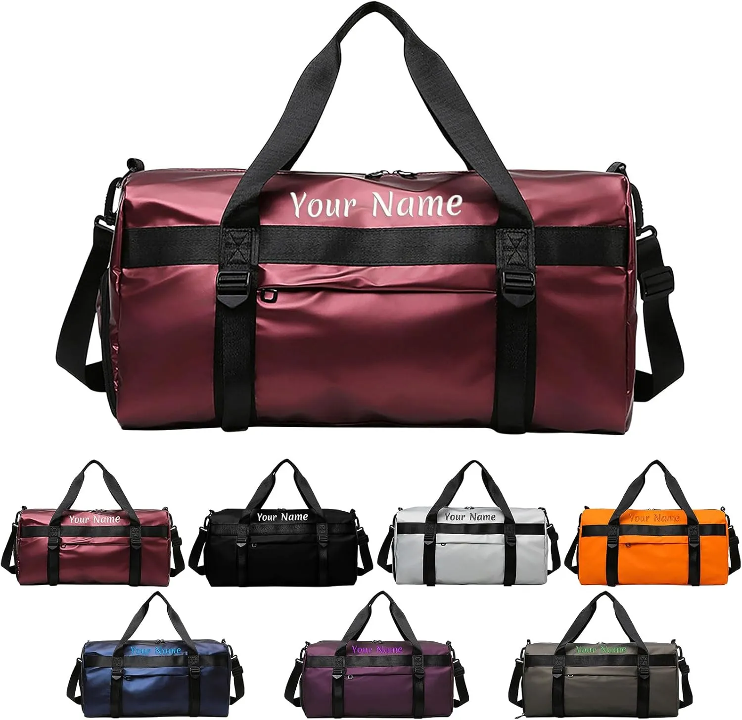Personalised Women Duffel Bag Embroidered Name Custom Travel Tote Bag Overnight Weekender Bags with Wet Pockets and Shoe Compartment Gift for Travel Yoga Gym Storage Camping Moving