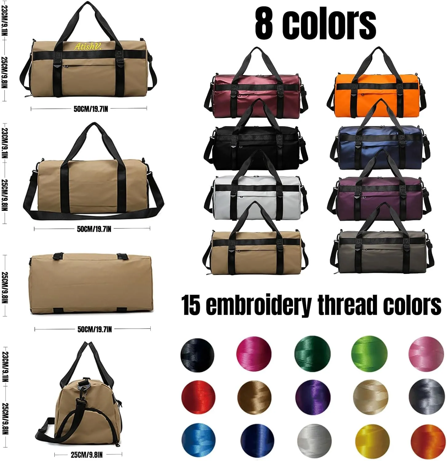 Personalised Women Duffel Bag Embroidered Name Custom Travel Tote Bag Overnight Weekender Bags with Wet Pockets and Shoe Compartment Gift for Travel Yoga Gym Storage Camping Moving