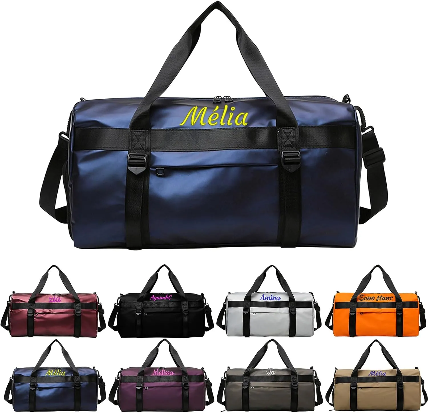 Personalised Women Duffel Bag Embroidered Name Custom Travel Tote Bag Overnight Weekender Bags with Wet Pockets and Shoe Compartment Gift for Travel Yoga Gym Storage Camping Moving