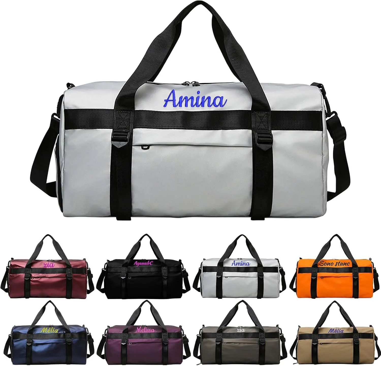 Personalised Women Duffel Bag Embroidered Name Custom Travel Tote Bag Overnight Weekender Bags with Wet Pockets and Shoe Compartment Gift for Travel Yoga Gym Storage Camping Moving