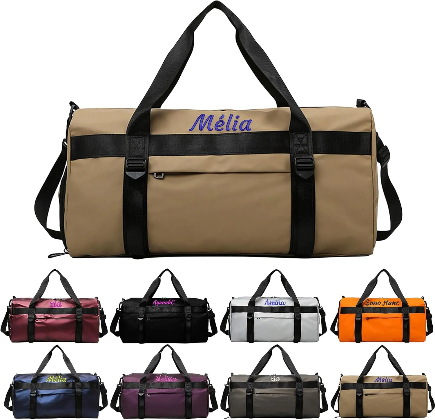 Personalised Women Duffel Bag Embroidered Name Custom Travel Tote Bag Overnight Weekender Bags with Wet Pockets and Shoe Compartment Gift for Travel Yoga Gym Storage Camping Moving