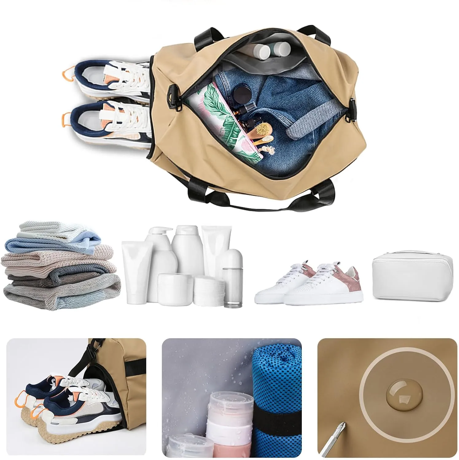 Personalised Women Duffel Bag Embroidered Name Custom Travel Tote Bag Overnight Weekender Bags with Wet Pockets and Shoe Compartment Gift for Travel Yoga Gym Storage Camping Moving