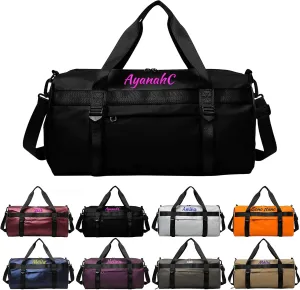 Personalised Women Duffel Bag Embroidered Name Custom Travel Tote Bag Overnight Weekender Bags with Wet Pockets and Shoe Compartment Gift for Travel Yoga Gym Storage Camping Moving