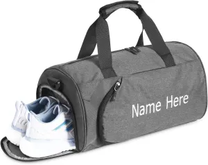 Personalized Duffel Bag, Custom Embroidered Gym Bag, Gym Bag with Shoe Compartment & Wet Dry Pockets, Sports Gym Travel Bag for Women & Men (Gray, S)