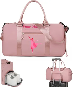 Personalized Embroidered Duffel Bag, Custom Sports Gym Bag with Name for Man Women, Girls Dance Bag Weekend Bag Travel Bag - with Shoulder Strap & Wet Dry Pockets & Shoe Compartment - Pink
