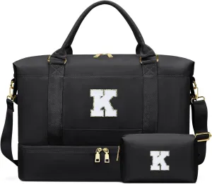 Personalized Initial Travel Duffle Bag for Teen Girl, Weekender Overnight Monogram Gym Carry on Bag with Shoe Compartment, Gifts for Daughter Friend Birthday Christmas