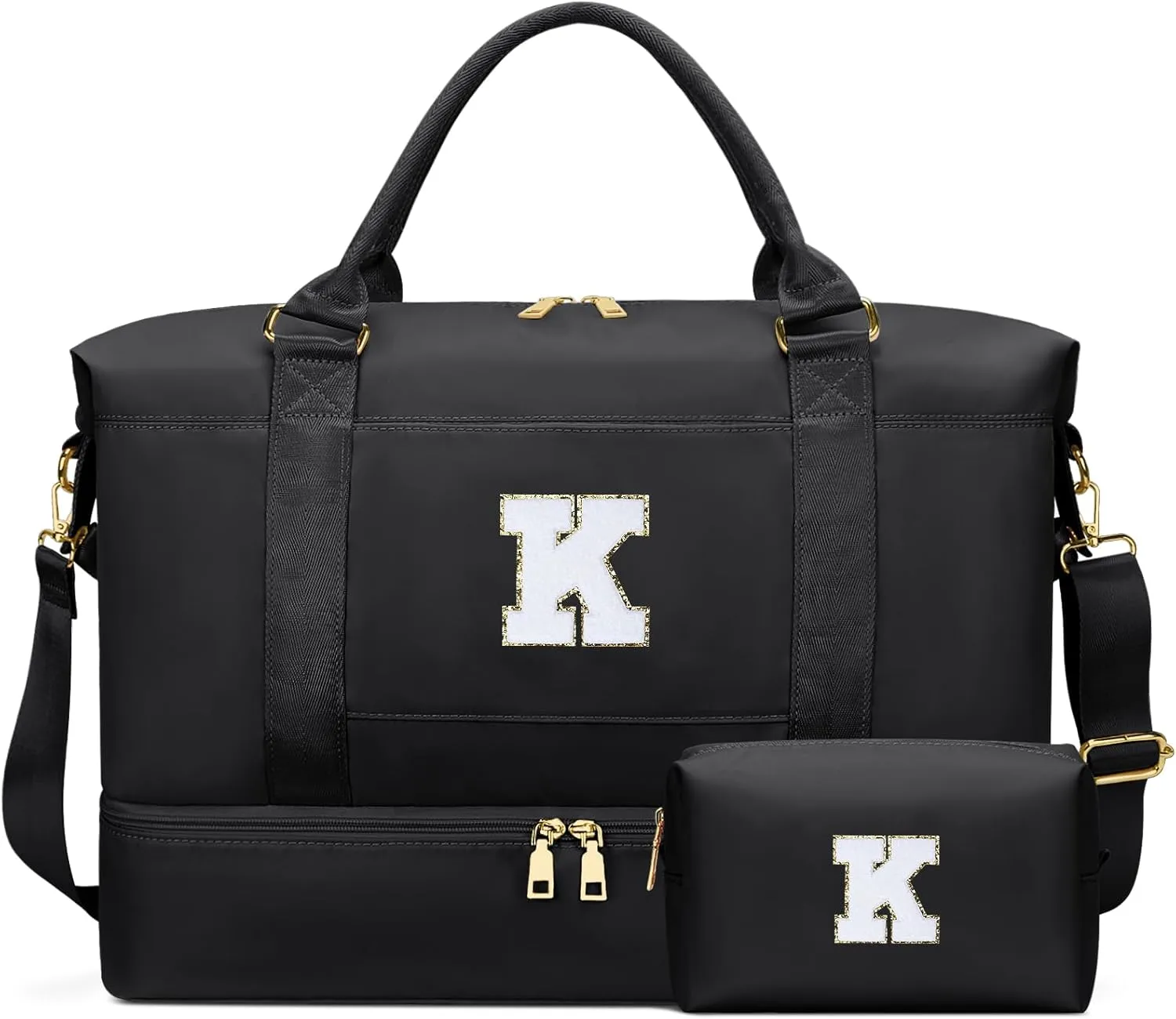 Personalized Initial Travel Duffle Bag for Teen Girl, Weekender Overnight Monogram Gym Carry on Bag with Shoe Compartment, Gifts for Daughter Friend Birthday Christmas