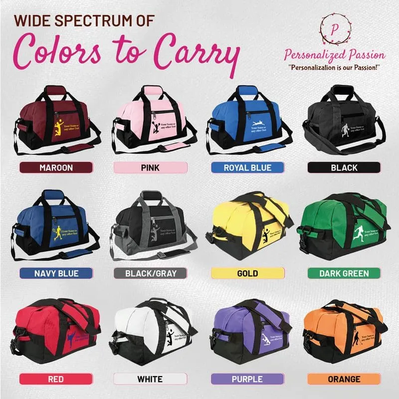 Personalized Passion Small Sports Duffel Bags for Kids - 14” Waterproof Travel Duffle with Embroidered Name & Martial Arts Design - White Two-Toned Kids Weekender Bag for Boys and Girls