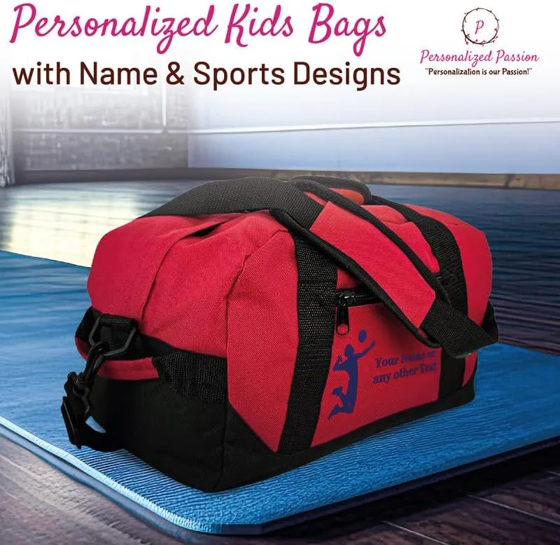 Personalized Passion Small Sports Duffel Bags for Kids - 14” Waterproof Travel Duffle with Embroidered Name & Martial Arts Design - White Two-Toned Kids Weekender Bag for Boys and Girls