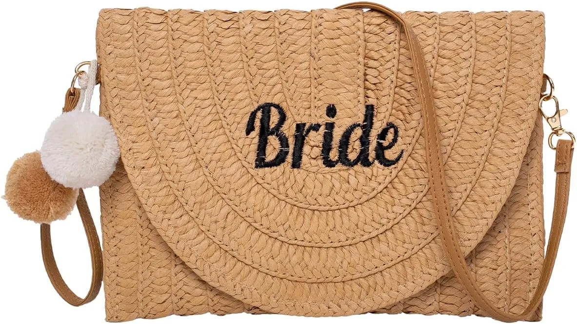 Personalized Straw Shoulder Bag For Women,Hand-Woven Crossbody Clutch Bag, Summer Beach Envelope Purse Wallet,Honeymoon Bridal Shower Gift for Bride