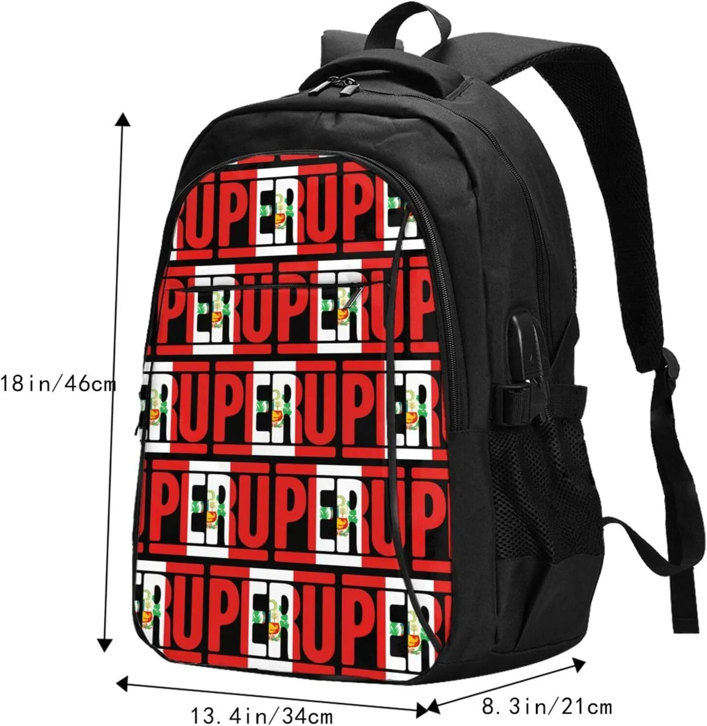 Peruvian Peru Flag Business Laptop Backpack Travel Backpacks Outdoor Rucksack Large Bag Daypack with USB Charging Port Multi-Pocket for Hiking Camping