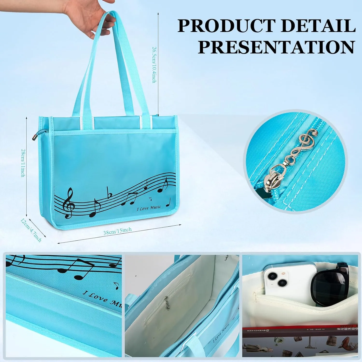 Piano Key Musical Note Tote Bag,Music Shoulder Handbag,Waterproof Nylon Cloth Womens Reusable Shopping Bags