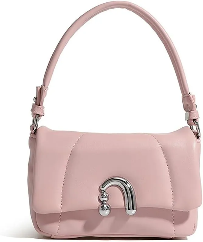 Pink magnetic buckle shoulder bag Elegant Women's armpit bag fashion small square bag (Pink)
