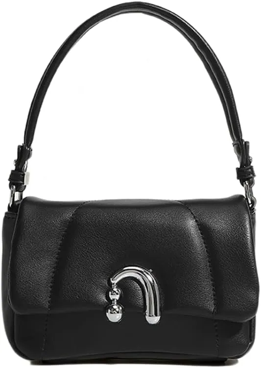 Pink magnetic buckle shoulder bag Elegant Women's armpit bag small square bag (Black)