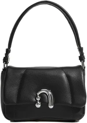 Pink magnetic buckle shoulder bag Elegant Women's armpit bag small square bag (Black)