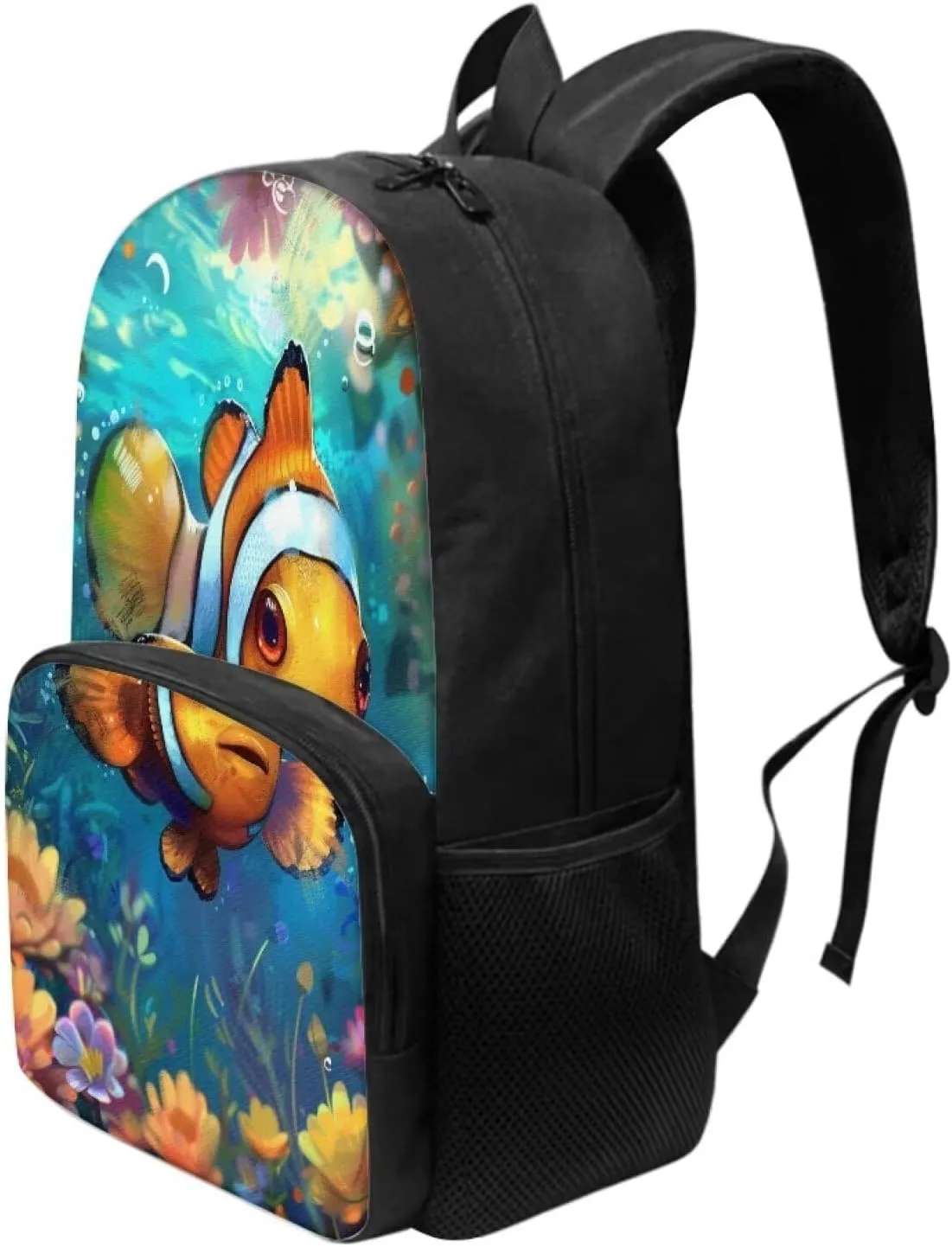 PinUp Angel Cute Clownfish Print Kids Backpack for Girls Cute Art Oil Painting Animal Patterned Backpacks for Teen Boys Elementary Bookbag School Bag