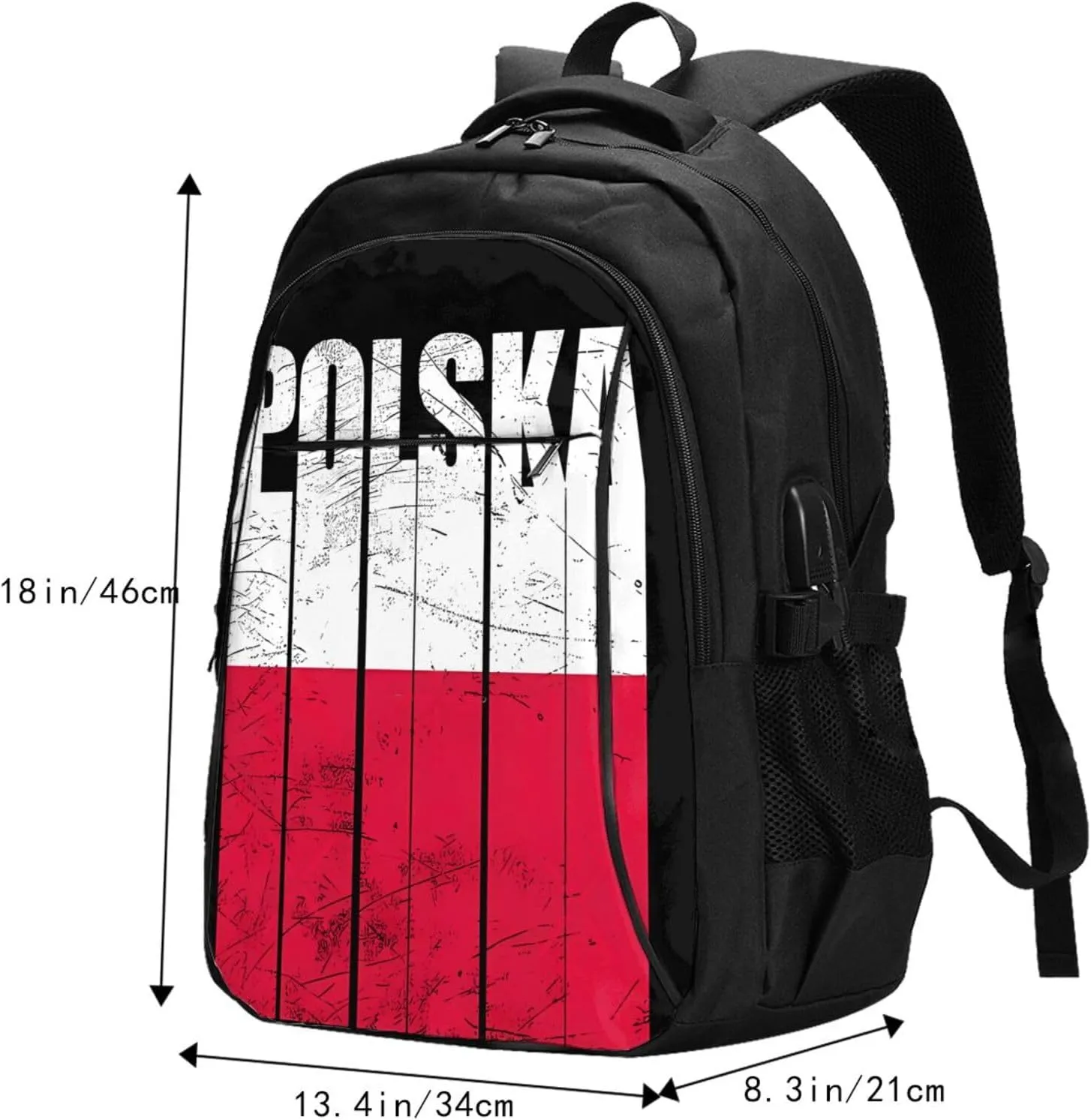 Polish Flag Poland Polska Flags Casual Travel Backpacks Hiking Camping Backpack Large Outdoor Sport Daypack Laptop Rucksack Climbing Working Bags with USB Port