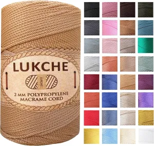 Polyester Macrame Cord 2mm x 251 Yards, 100% Polypropylene Premium Macrame Rope, Colorful Yarn Crochet Macrame Bag Craft for Wall Hangers, Bags, Bottom Plates, Carpets (Camel, 1 Skein)