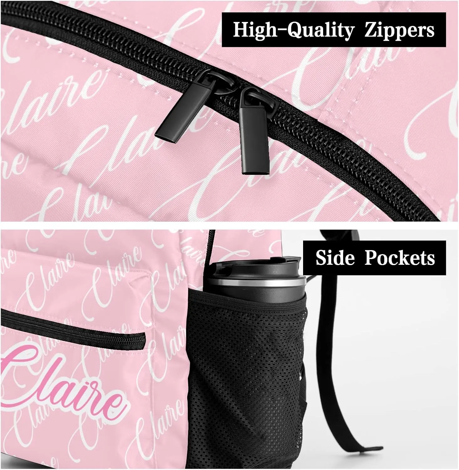 Polyester Personalized School Backpack Bookbag with Name Text, Fashion Custom Elementary Boys Girls Kids Book Bag, Waterproof Customize Bookbag Unique Gift, 1 Pack