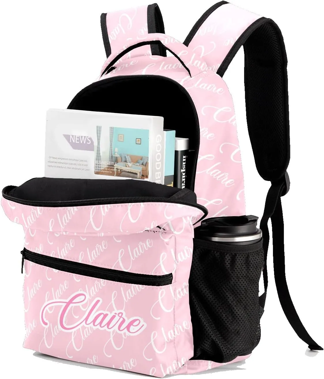 Polyester Personalized School Backpack Bookbag with Name Text, Fashion Custom Elementary Boys Girls Kids Book Bag, Waterproof Customize Bookbag Unique Gift, 1 Pack