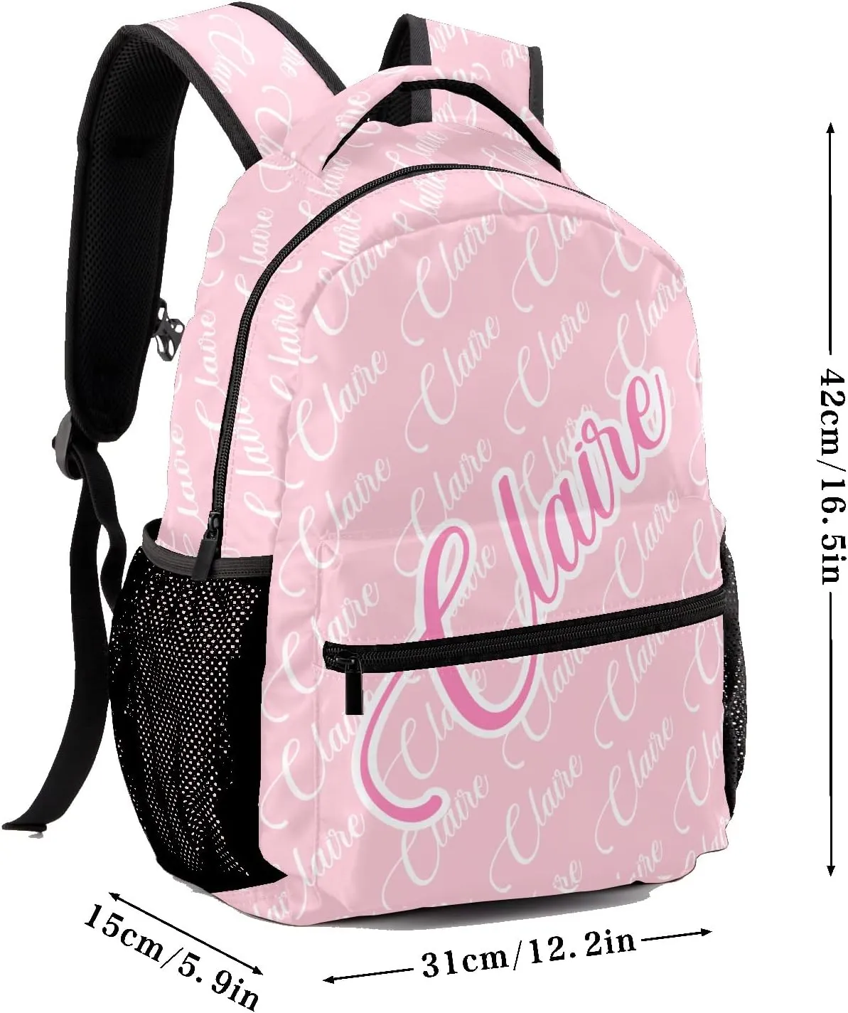 Polyester Personalized School Backpack Bookbag with Name Text, Fashion Custom Elementary Boys Girls Kids Book Bag, Waterproof Customize Bookbag Unique Gift, 1 Pack
