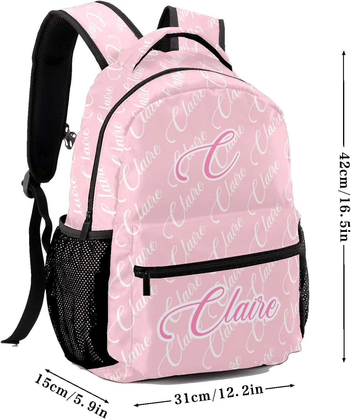 Polyester Personalized School Backpack Bookbag with Name Text, Fashion Custom Elementary Boys Girls Kids Book Bag, Waterproof Customize Bookbag Unique Gift, 1 Pack