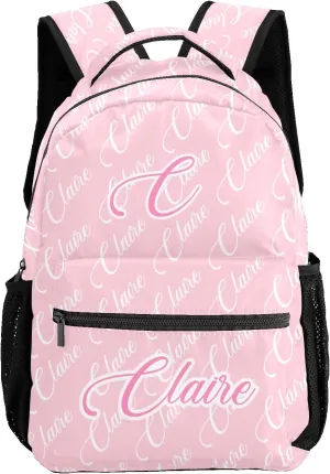 Polyester Personalized School Backpack Bookbag with Name Text, Fashion Custom Elementary Boys Girls Kids Book Bag, Waterproof Customize Bookbag Unique Gift, 1 Pack