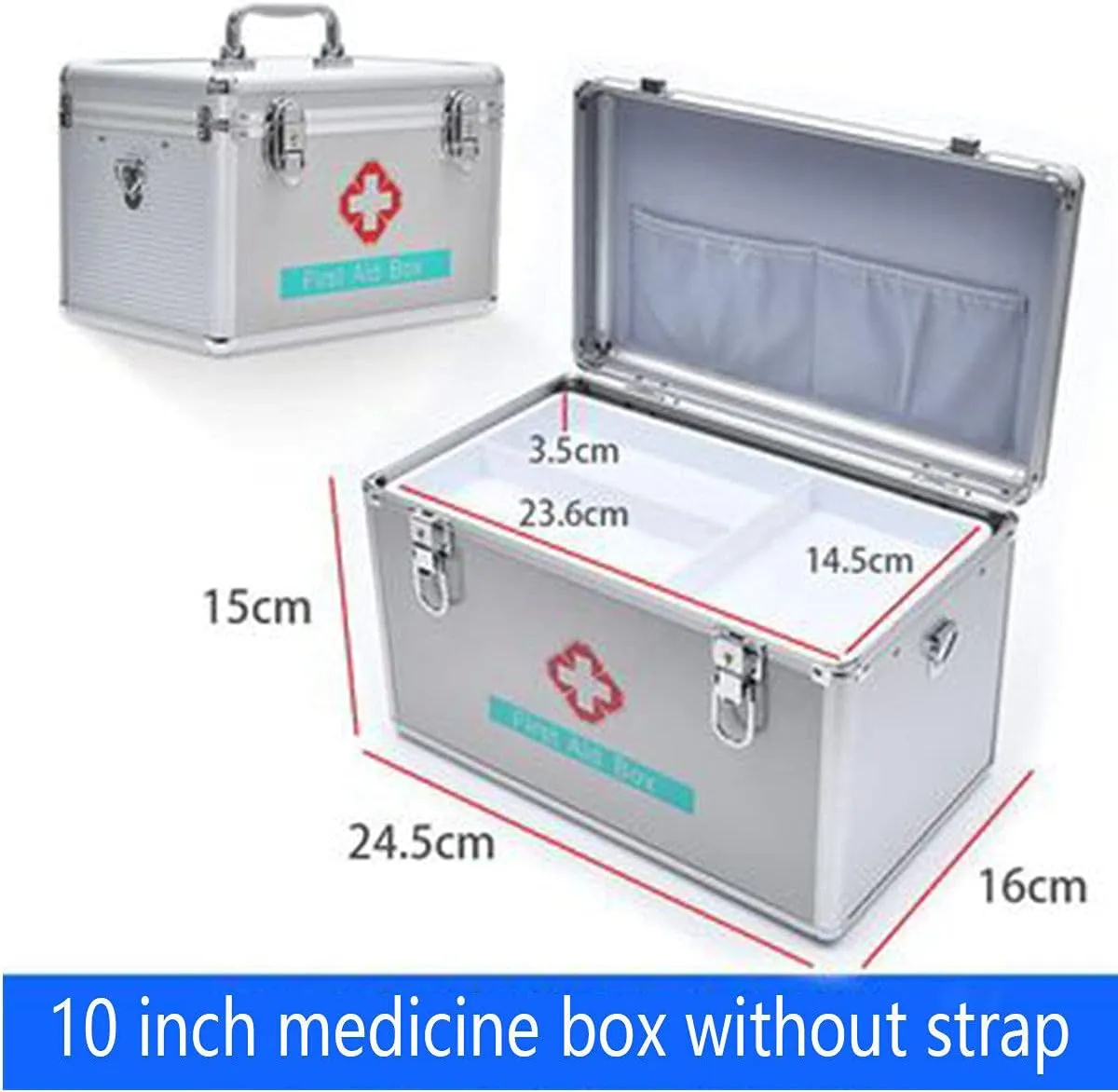 Portable First Aid Kit,Camping Emergency Kit,Contain Removable Tray Multi-Functional Family Emergency Kit Box with Handle，Silver(10in)