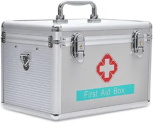 Portable First Aid Kit,Camping Emergency Kit,Contain Removable Tray Multi-Functional Family Emergency Kit Box with Handle，Silver,12in