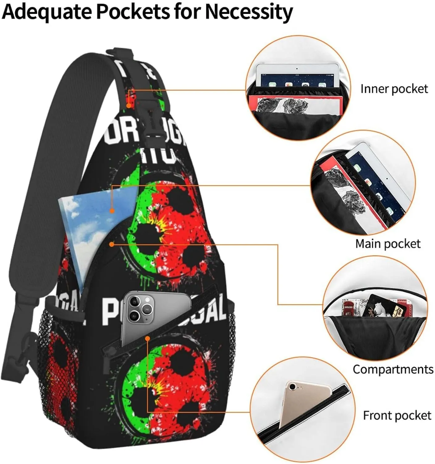 Portugal Soccer Portuguese Football Flag Chest Sling Bag Crossbody Shoulder Backpack Bag Gym Cycling Daypack Travel Hiking Cross Bag