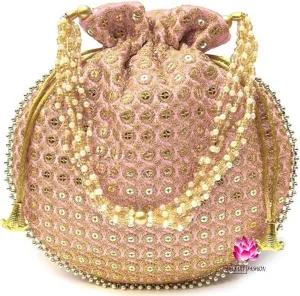 Potli Bag For Women Ethnic Designer Embroidery Work Batwa Pearls Handle With Intricate Bridal Drawstring Stylish Bridal Women