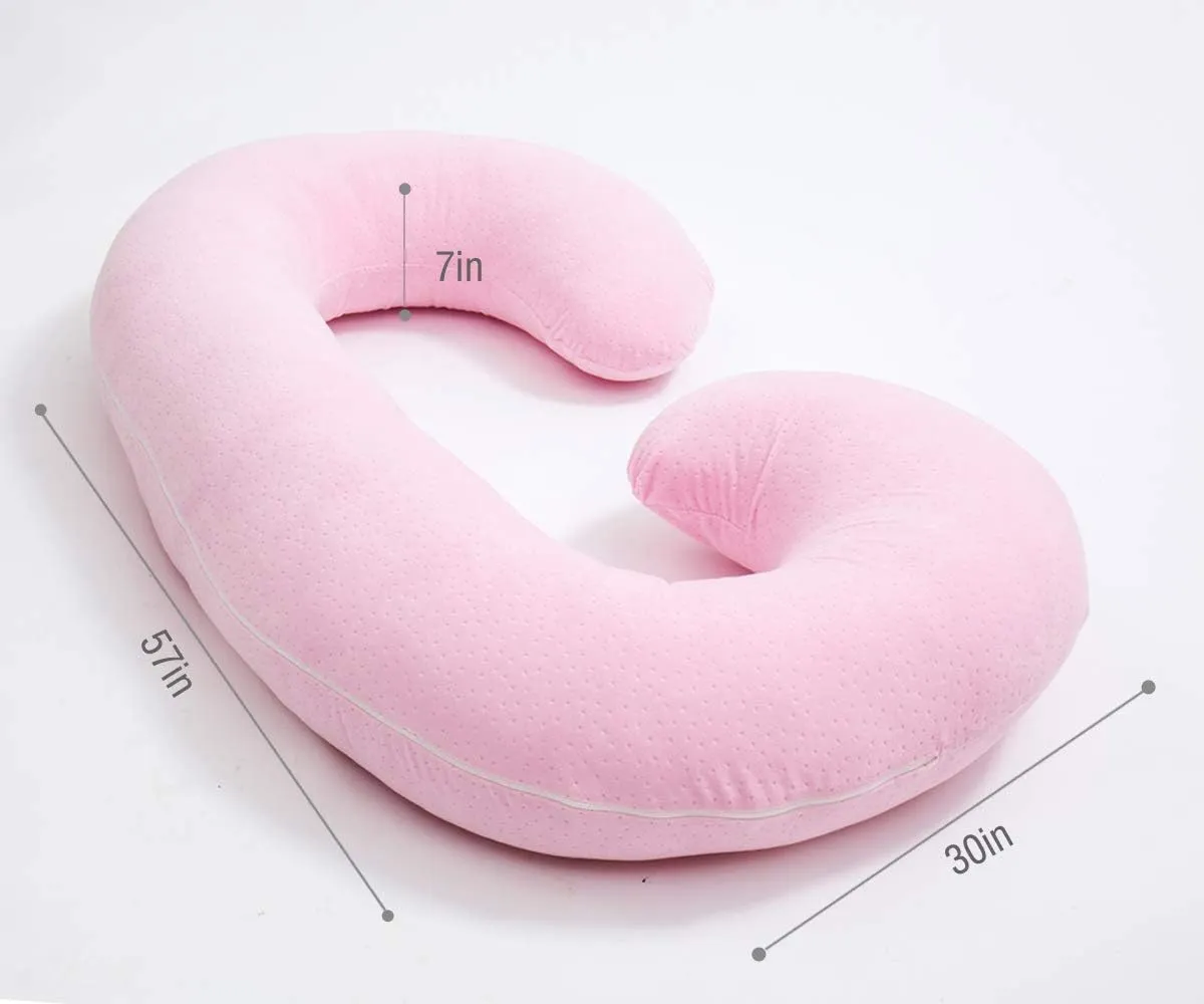 Pregnancy Pillow, C Shaped Body Pillow for Maternity Support, Pregnant Women Sleeping Pillow with Velour Cover (Light Pink)