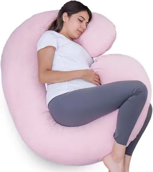 Pregnancy Pillow, C Shaped Body Pillow for Maternity Support, Pregnant Women Sleeping Pillow with Velour Cover (Light Pink)