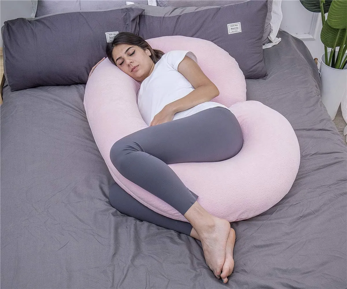 Pregnancy Pillow, C Shaped Body Pillow for Maternity Support, Pregnant Women Sleeping Pillow with Velour Cover (Light Pink)