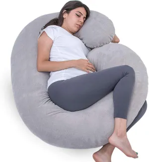 Pregnancy Pillow, C Shaped Full Body Pillow for Maternity Support, Pregnant Women Sleeping Pillow with Velour Cover (Grey)