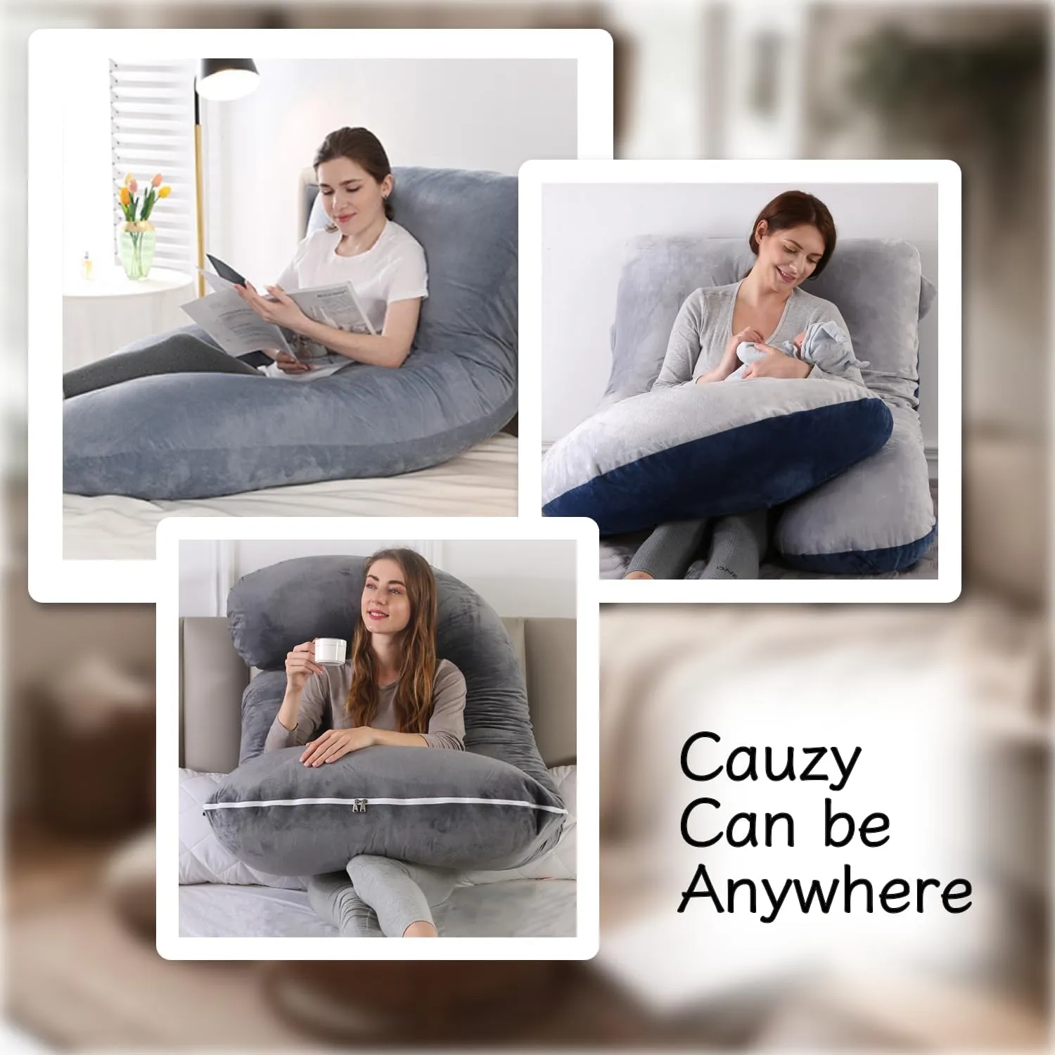 Pregnancy Pillow, Full Body Maternity Pillow 57 inch, with Removable Washable Cover - Sleep Support for Legs, Back, Neck, Shoulder, HIPS, Belly, Velvet Cover-Grey-Dark Blue